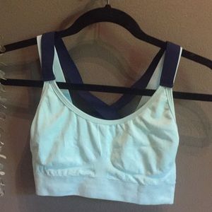 Teal and navy blue sports bra